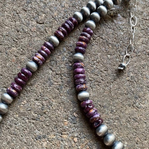 S.Silver Purple Spiny Oyster W Pears Bead Necklace - Picture 10 of 12